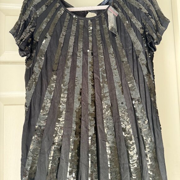 French Connection Black Sequin Stripe Shift Dress-Size 10 - Picture 4 of 10